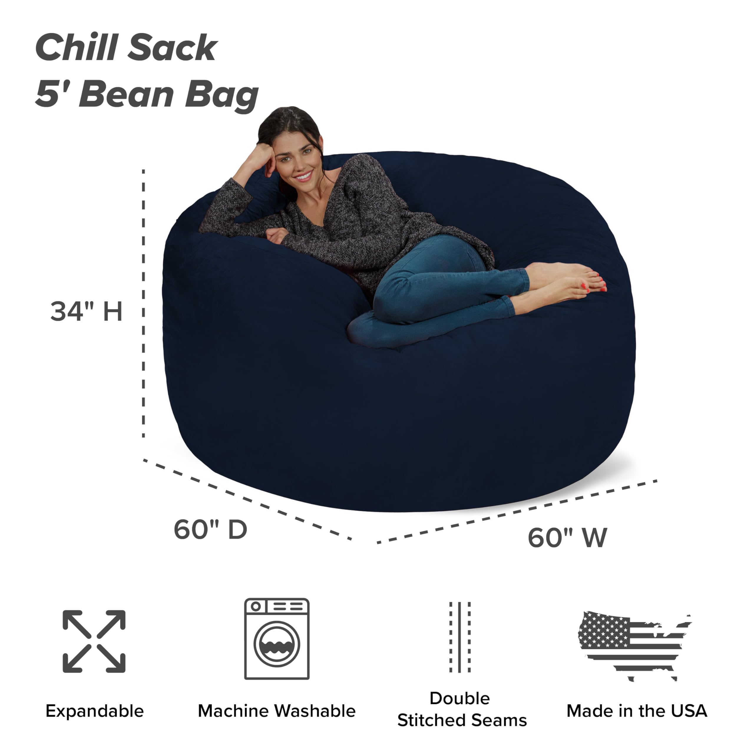 Amazon.com: Chill Sack Bean Bag Chair - 5' Giant Memory Foam